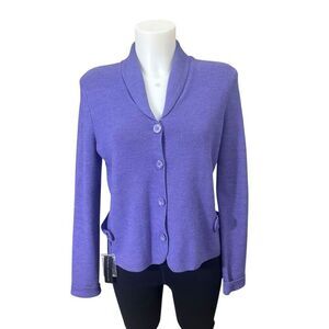 Sarah Spencer Merino Wool Purple Shawl Neck Button Down Cardi‎ Sweater sz M New